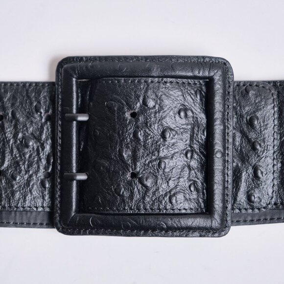 Sarah Pacini Big Ostrich Embossed Leather Belt - Black (NEW) - Picture 2 of 4